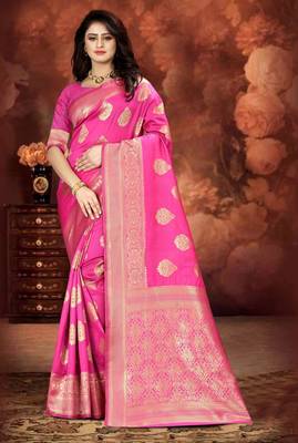Pink Woven Art Silk Saree With Blouse 5