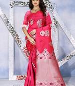 Pink Woven Kanjivaram Silk Saree With Blouse