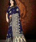 Navy Blue Woven Art Silk Saree With Blouse