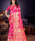 Pink Woven Art Silk Saree With Blouse