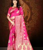 Pink Woven Kanjivaram Silk Saree With Blouse