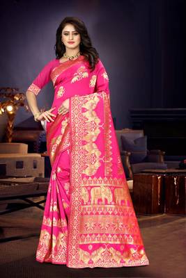 Pink Woven Art Silk Saree With Blouse 3