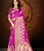 Pink Woven Art Silk Saree With Blouse
