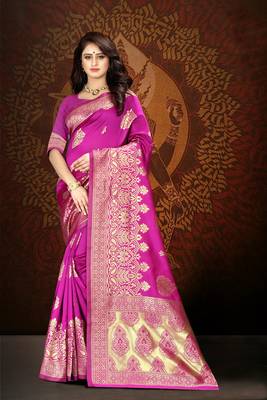 Pink Woven Art Silk Saree With Blouse 5