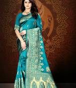 Sea Green Woven Art Silk Saree With Blouse