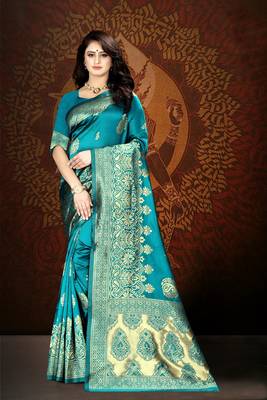 Sea Green Woven Art Silk Saree With Blouse 5