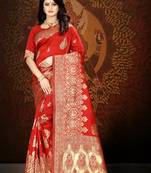 Red Woven Art Silk Saree With Blouse
