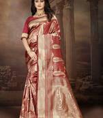 Maroon Woven Kanjivaram Silk Saree With Blouse