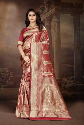 Maroon Woven Kanjivaram Silk Saree With Blouse 2