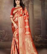 Red Woven Kanjivaram Silk Saree With Blouse