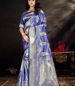Royal Blue Woven Kanjivaram Silk Saree With Blouse
