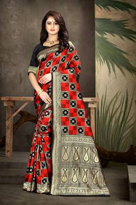 Black Woven Art Silk Saree With Blouse 1