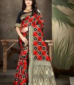 Black Woven Art Silk Saree With Blouse