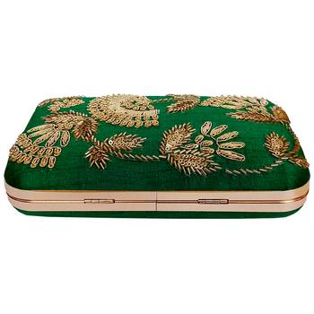 Green Embroidery Box Clutch 1