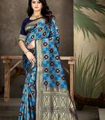 Navy Blue Woven Art Silk Saree With Blouse