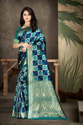 Sea Green Woven Art Silk Saree With Blouse 1