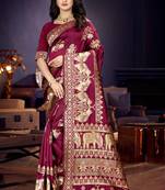 Purple Woven Art Silk Saree With Blouse