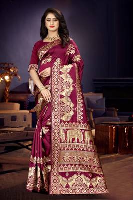 Purple Woven Art Silk Saree With Blouse 4