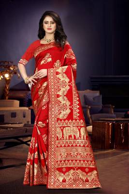 Red Woven Art Silk Saree With Blouse 1