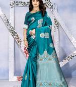 Sky Blue Woven Kanjivaram Silk Saree With Blouse