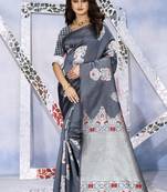 Grey Woven Kanjivaram Silk Saree With Blouse