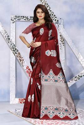 Maroon Woven Art Silk Saree With Blouse 4