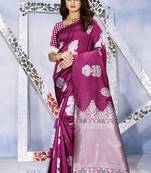 Purple Woven Kanjivaram Silk Saree With Blouse