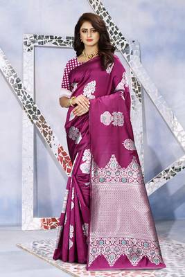 Purple Woven Kanjivaram Silk Saree With Blouse 5