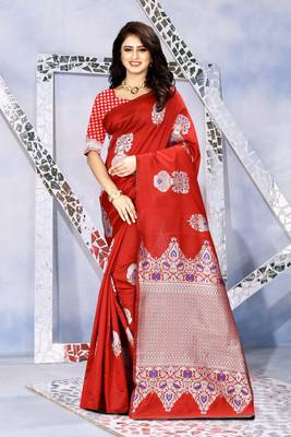 Red Woven Kanjivaram Silk Saree With Blouse 1