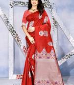 Red Woven Kanjivaram Silk Saree With Blouse
