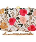 white & Pink Embroidered Box Clutch