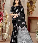Black Woven Kanjivaram Silk Saree With Blouse