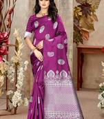 Purple Woven Kanjivaram Silk Saree With Blouse