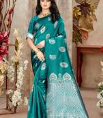 Sea Green Woven Kanjivaram Silk Saree With Blouse