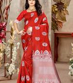 Red Woven Kanjivaram Silk Saree With Blouse