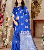 Royal Blue Woven Art Silk Saree With Blouse