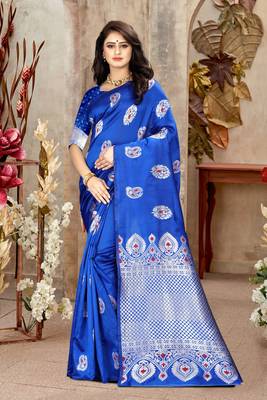 Royal Blue Woven Art Silk Saree With Blouse 5