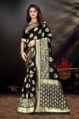 Black Woven Art Silk Saree With Blouse 4