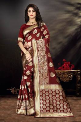 Maroon Woven Art Silk Saree With Blouse 4