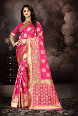 Pink Woven Art Silk Saree With Blouse 3