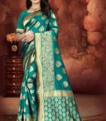 Sea Green Woven Art Silk Saree With Blouse