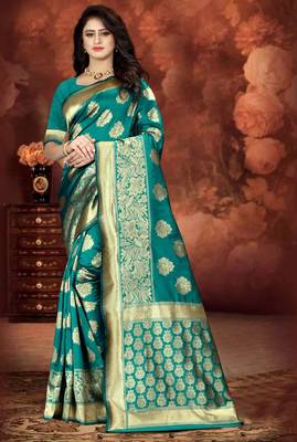 Sea Green Woven Art Silk Saree With Blouse 3