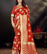 Red Woven Art Silk Saree With Blouse