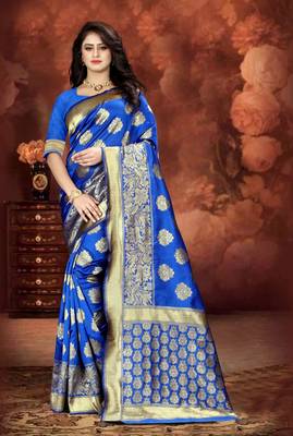 Royal Blue Woven Art Silk Saree With Blouse 2