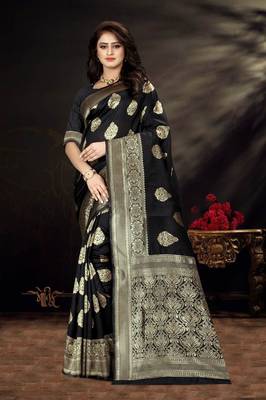 Black Woven Art Silk Saree With Blouse 1