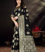 Black Woven Art Silk Saree With Blouse