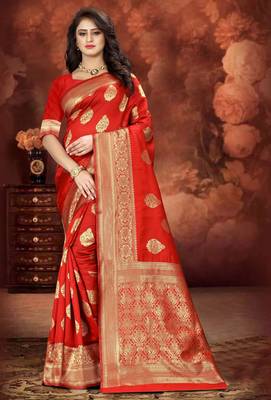 Red Woven Art Silk Saree With Blouse 4