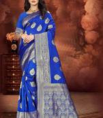 Royal Blue Woven Art Silk Saree With Blouse