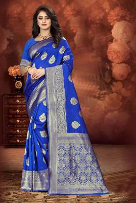 Royal Blue Woven Art Silk Saree With Blouse 3