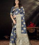 Grey Woven Art Silk Saree With Blouse